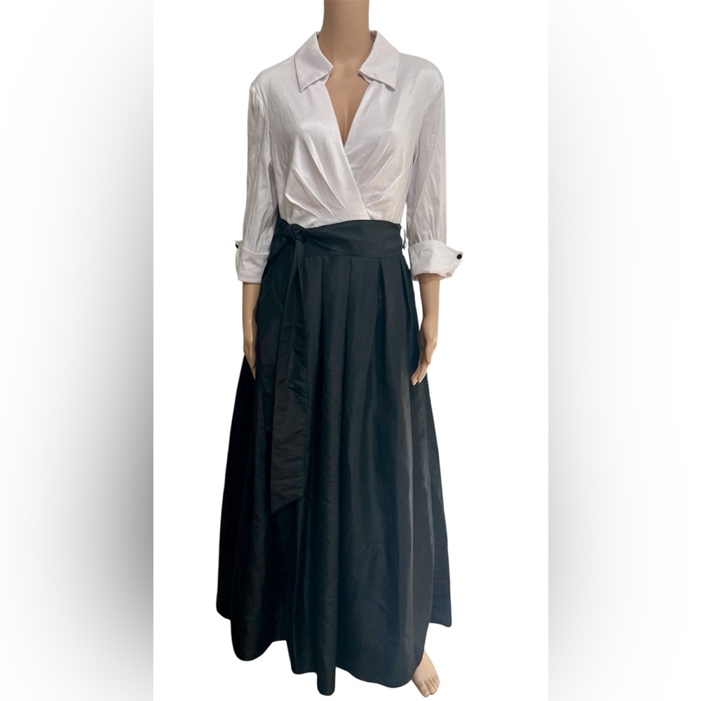 Jessica Howard Block V-Neck 3/4 Sleeve Tie Waist Taffeta Ball Gown. NWT - Picture 2 of 5